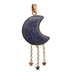 Blue Lepidolite Crescent Moon and Shooting Stars Pendant Artisan Crafted